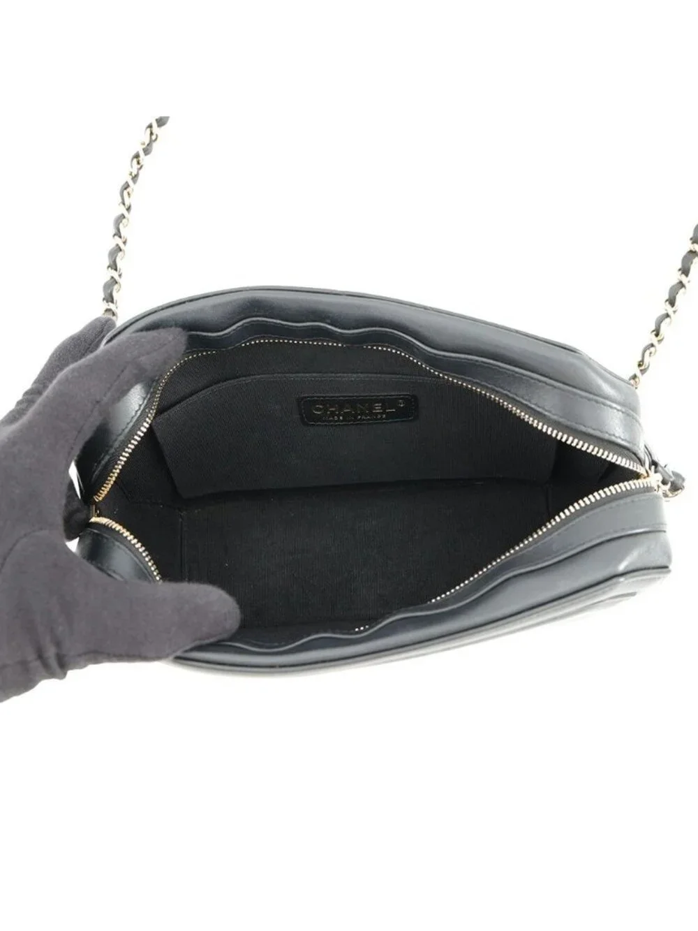 Chanel Chain Shoulder Bag Octagon CC Logo Lambskin Black
